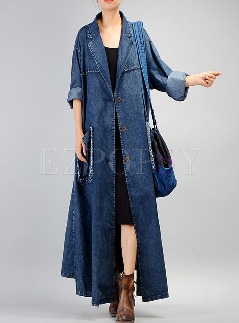 Outwear | Trench Coats | Women's Plus Size Asymmetric Long Denim Trench ...