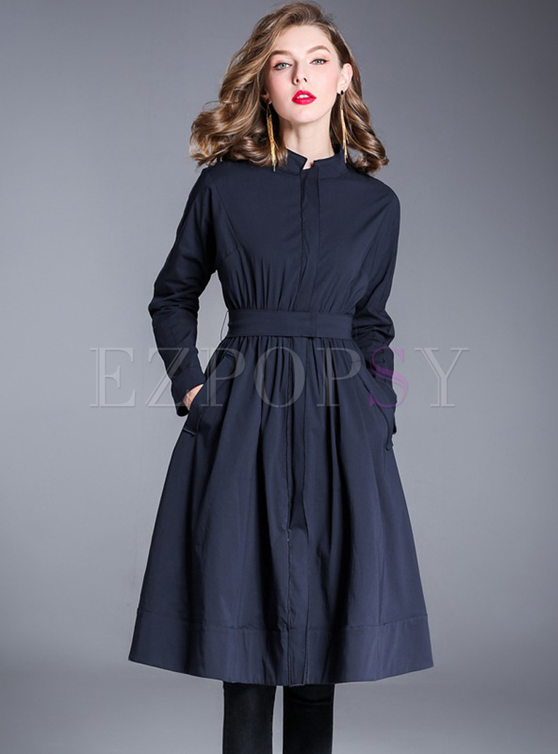 Brief Stand Collar Belted Trench Coat