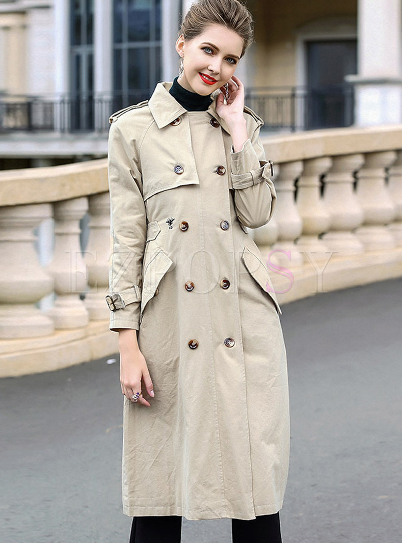 Apricot Fashion Double-breasted Tie Waist Trench Coat