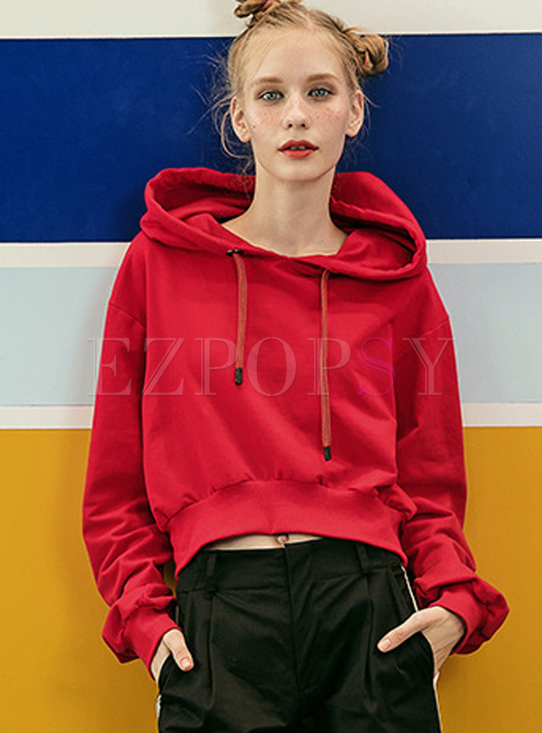 Red Brief Hooded Cotton Hoodie