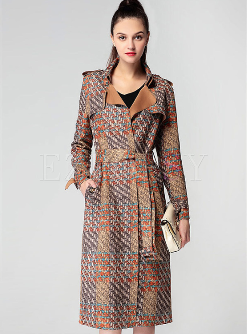 Fashion Notched Belted Trench Coat