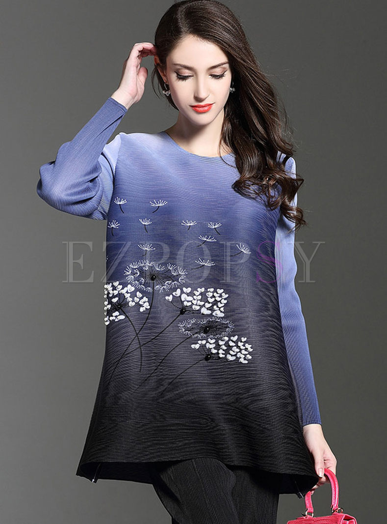 Ethnic Floral Sleeve Loose Long Sleeve Top