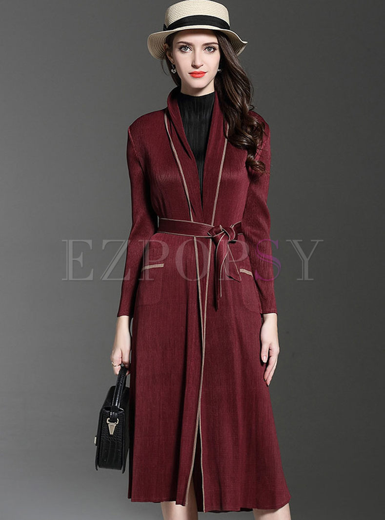 Brief Turn Down Collar Belt Long Sleeve Trench Coat