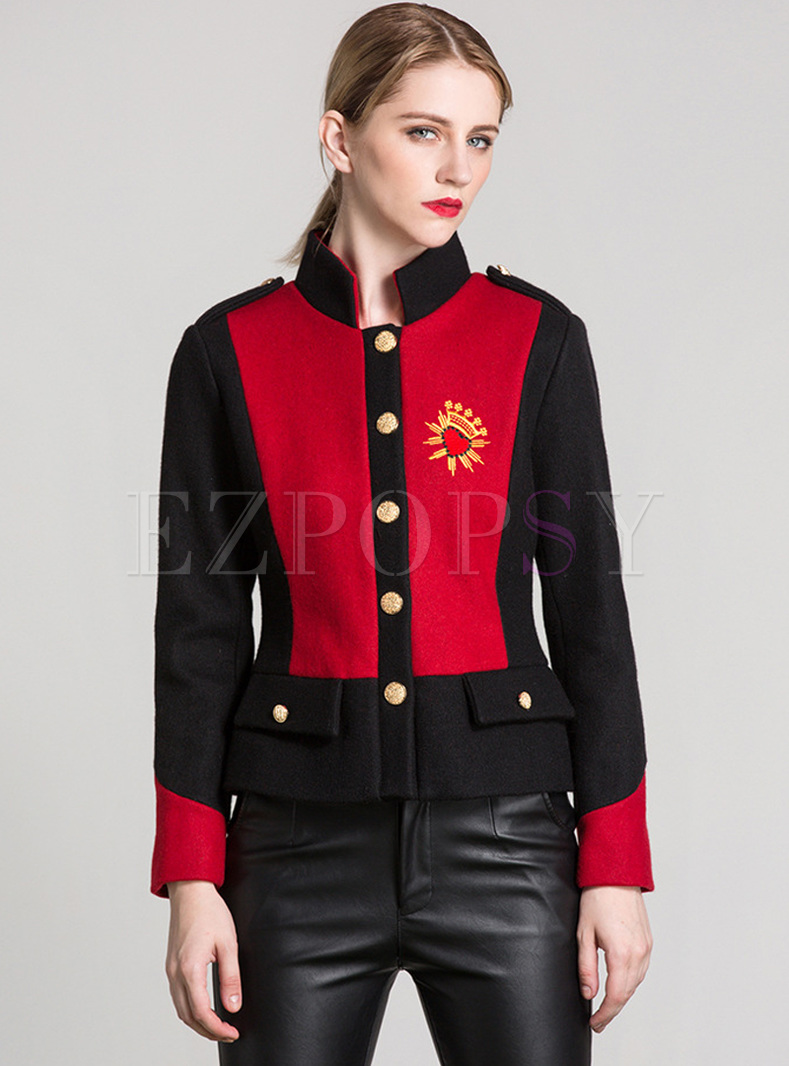 Vintage Embroidery Stand Collar Short Coat