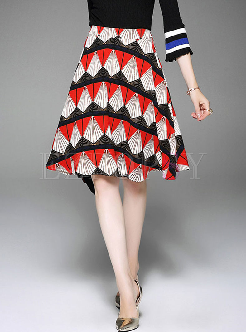 Brief Print Fashionable A-line Skirt