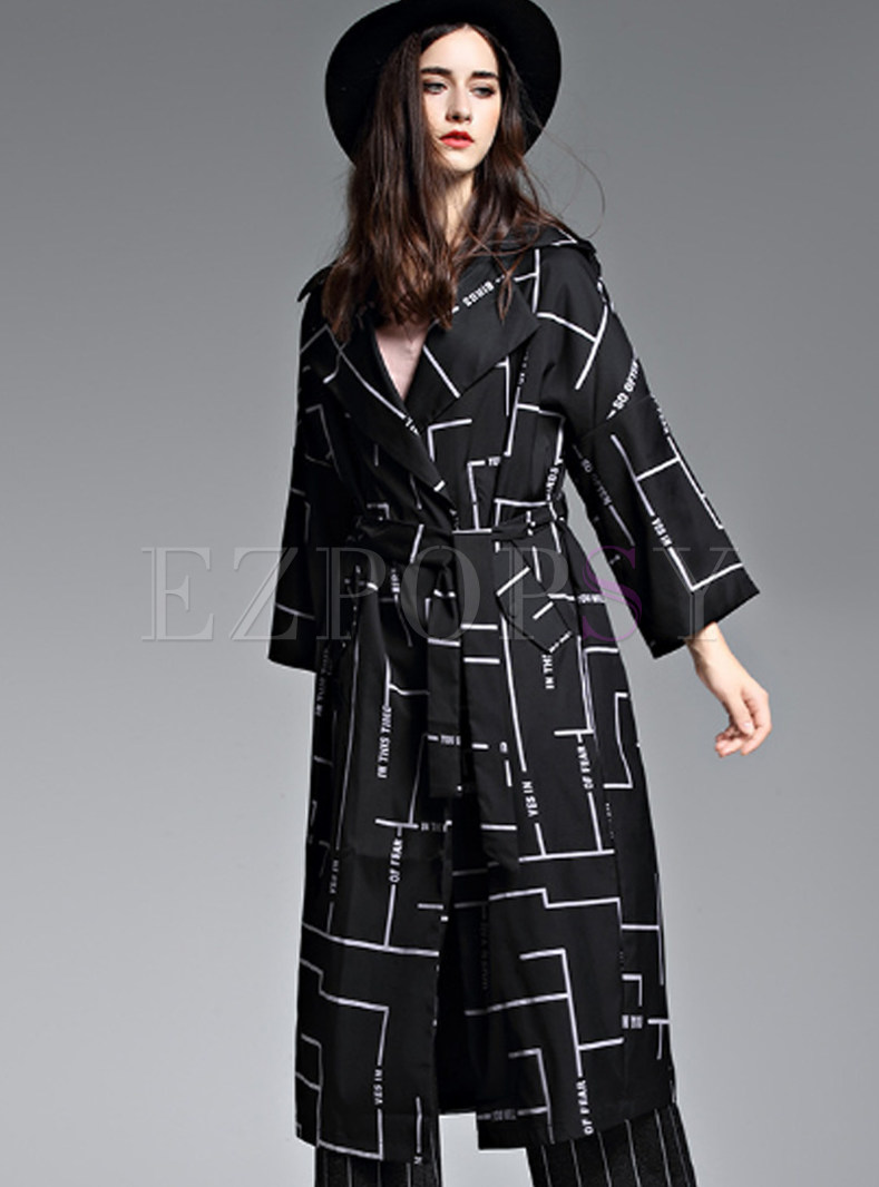 Stylish Belted Turn Down Collar Trench Coat