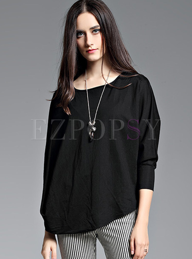 Black Casual O-neck Pullover T-shirt