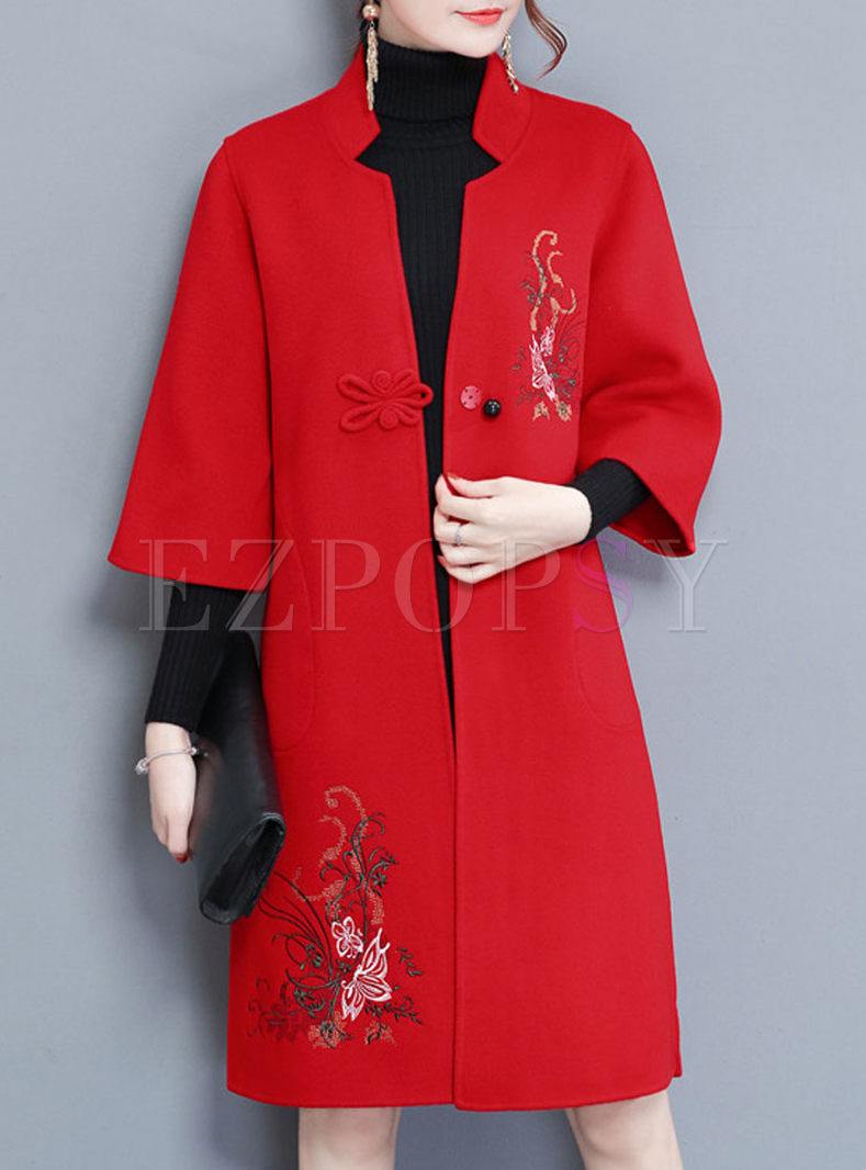 Red Ethnic Tang Suits Woolen Coat