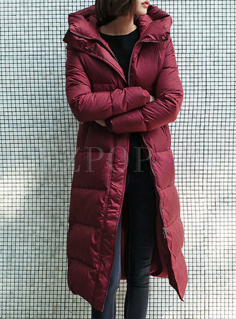 Brief Thick Straight Hooded Down Coat