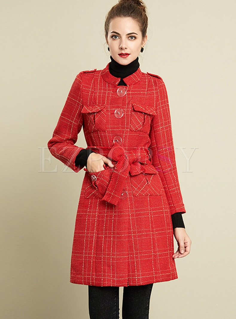 Brief Belted Stand Collar Coat