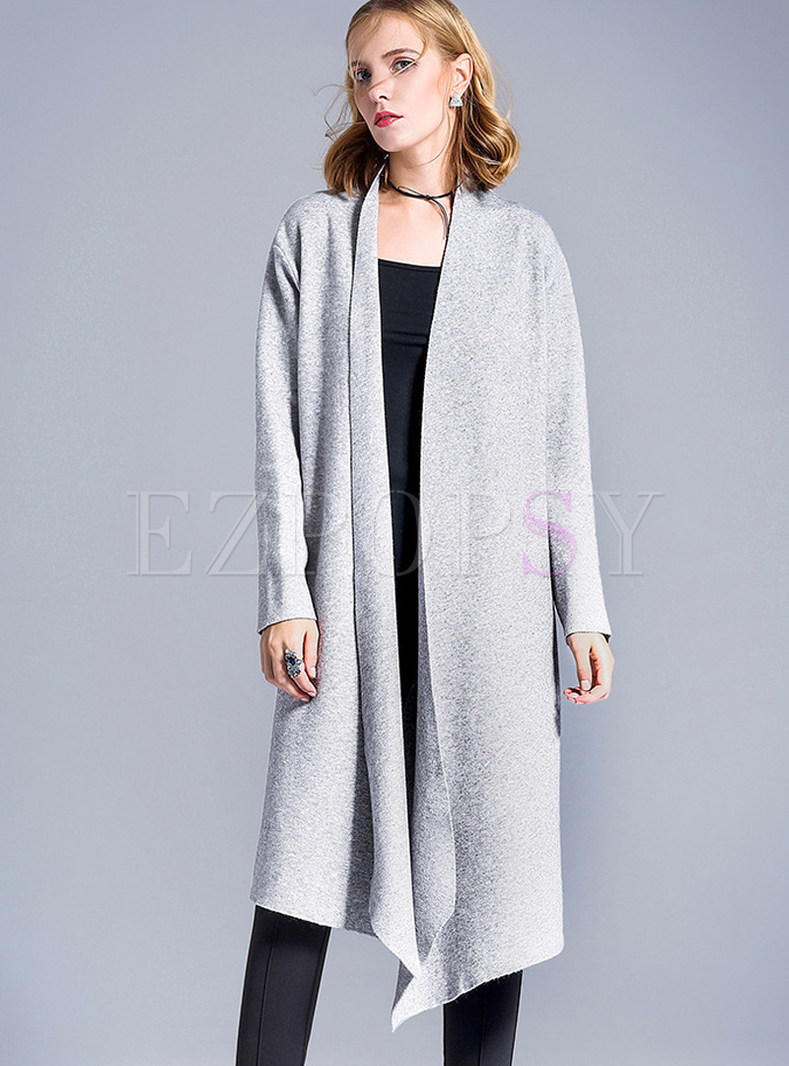 Casual Pure Color Long Sleeve Knitted Coat