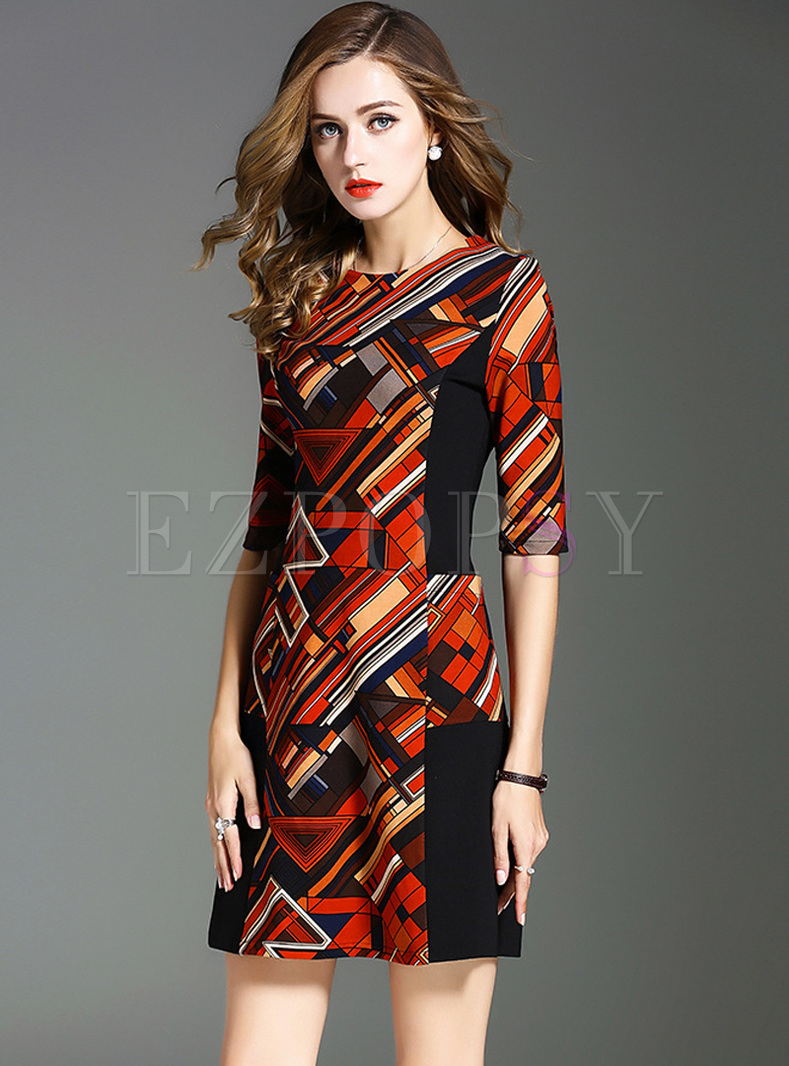 Dresses | Skater Dresses | Vintage Geometric Print A-line Dress