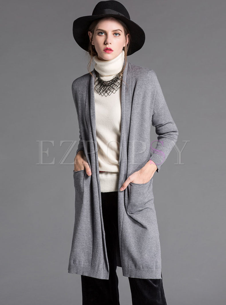 Outwear | Jackets/Coats | Causal Loose Slit Long Sleeve Wool Coat