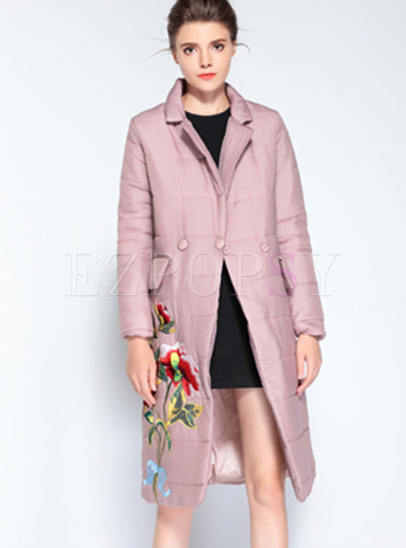 Elegant Embroidery Floral Down Coat