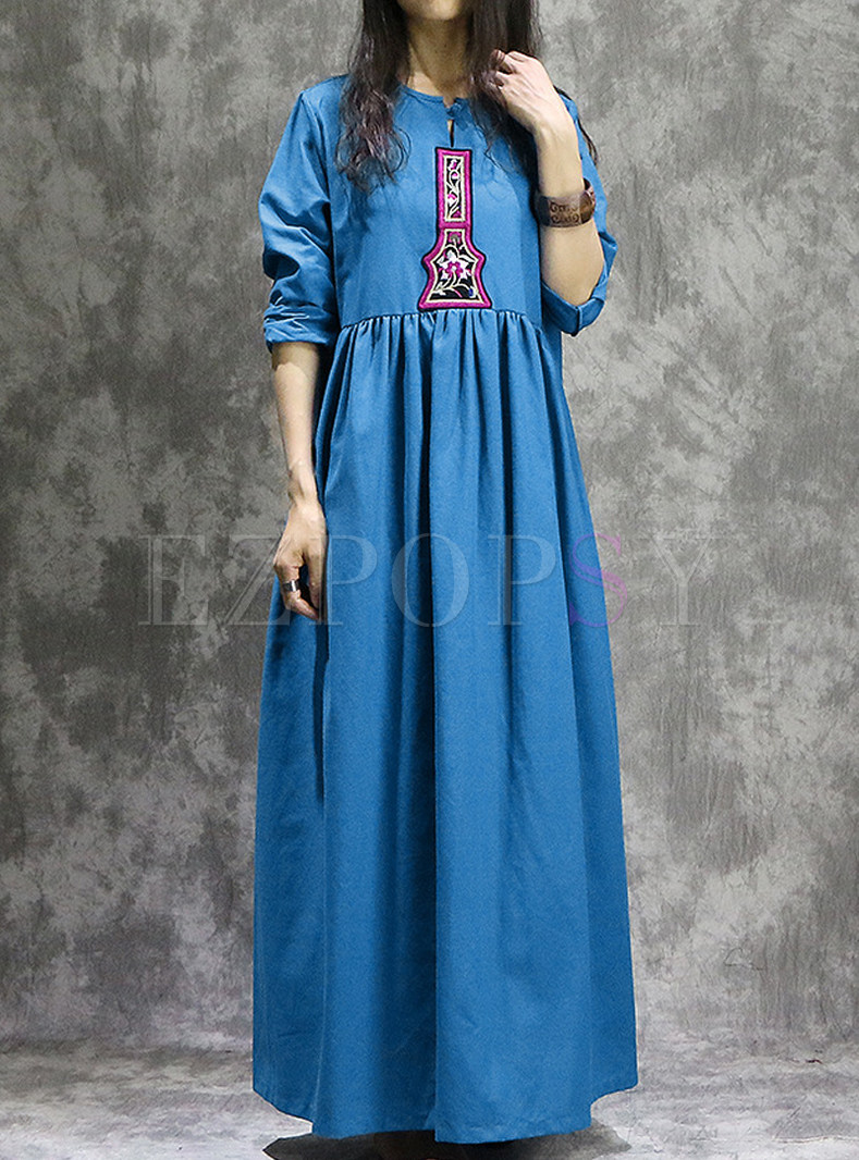 Ethnic Gathered Waist Embellished Maxi Dress