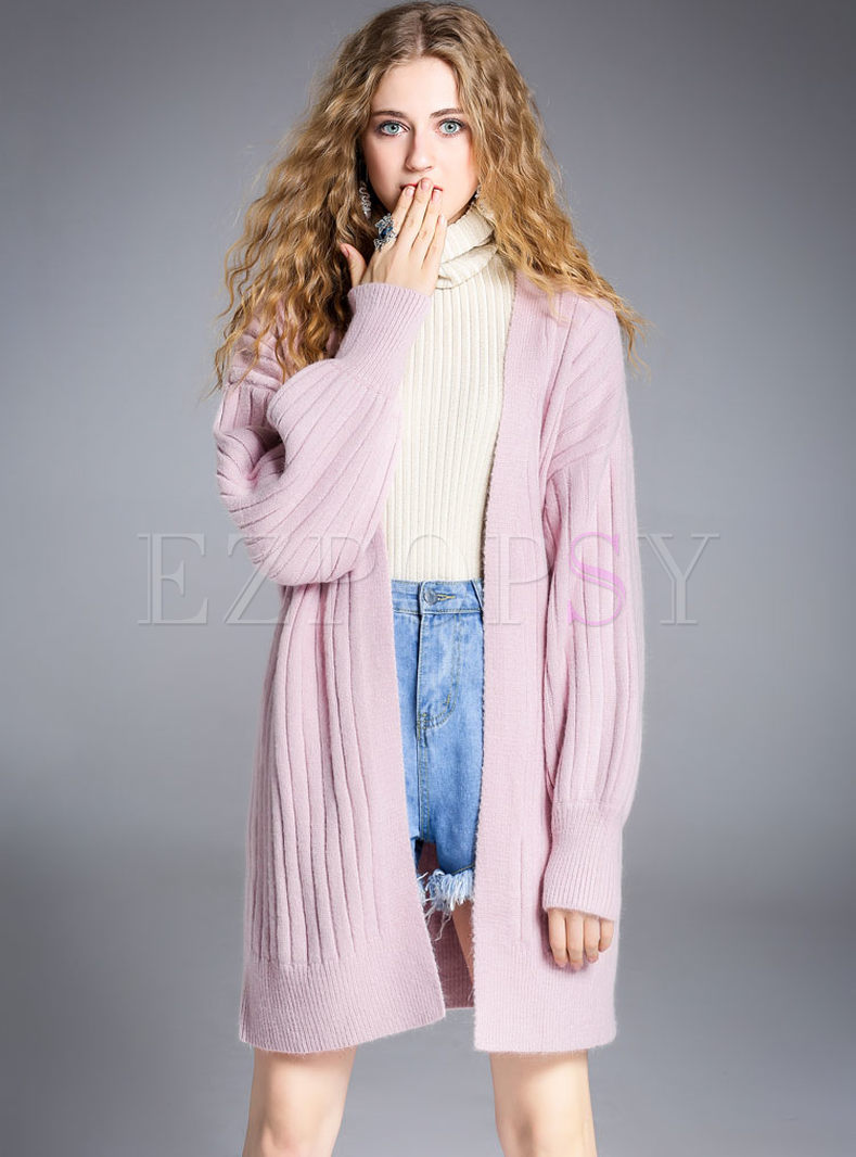 Chic Striped Loose Long Sleeve Knitted Coat