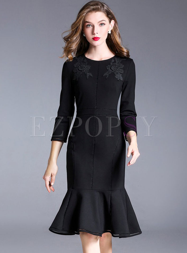 Party Embroidery Three Quarters Sleeve Bodycon Mermaid Dress