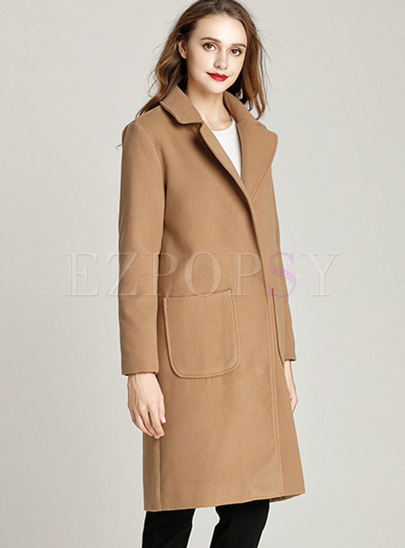 Outwear | Jackets/Coats | Camel Notched Straight Overcoat With Pockets