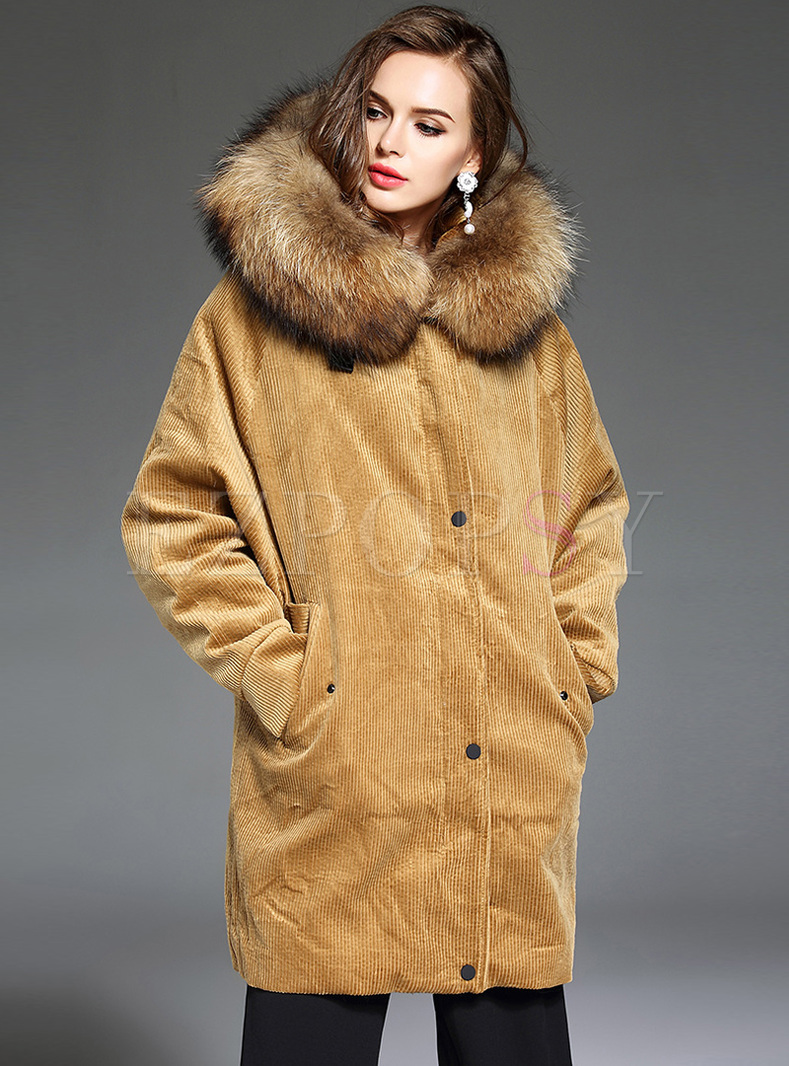 Outwear Down Coats Brown Hooded Winter Coats Faux Fur Outdoor Parka Jacket 