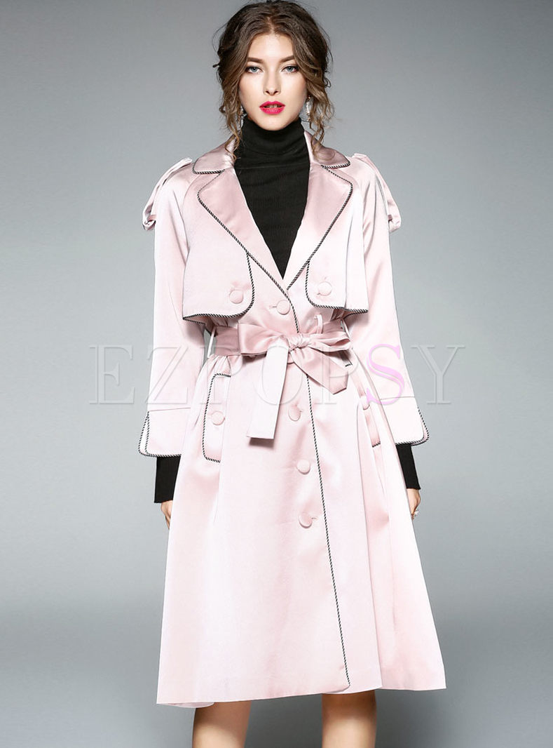 Chic Belted Turn Down Collar Trench Coat