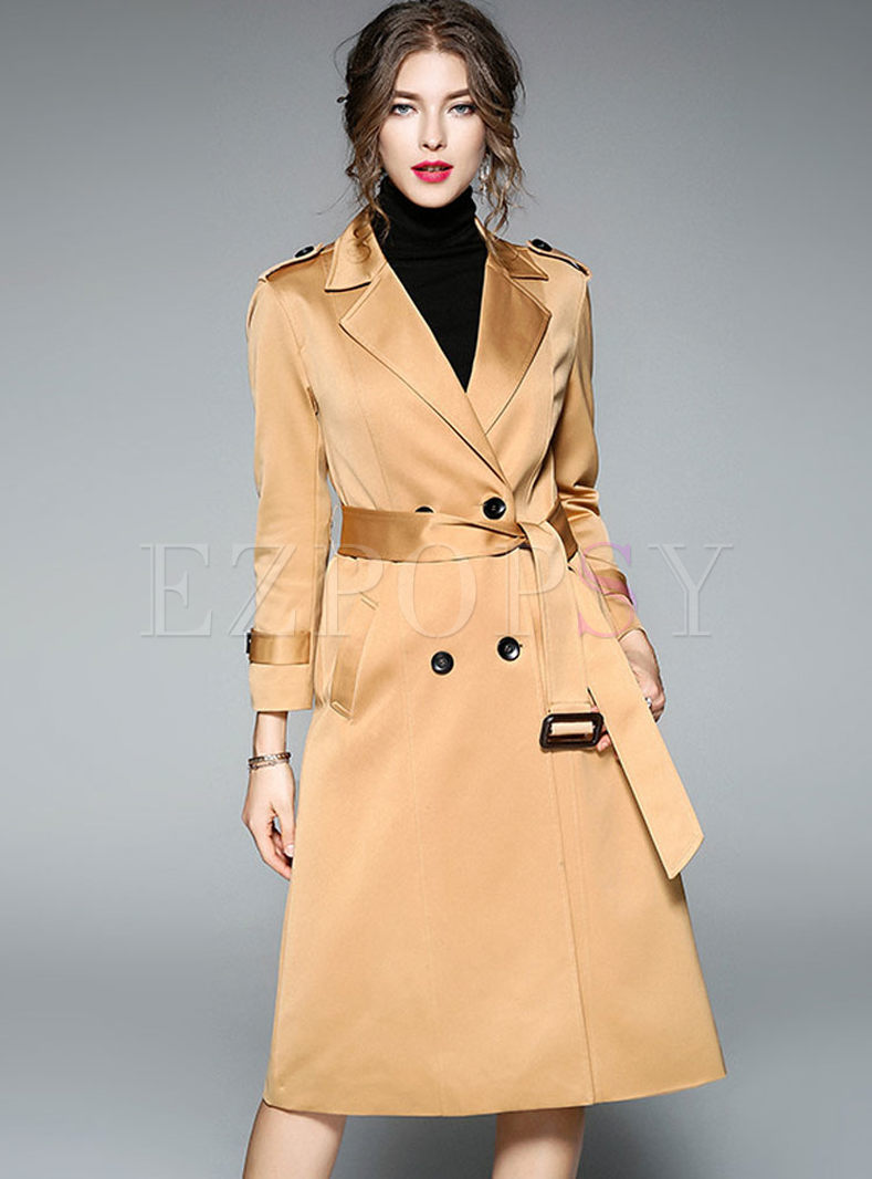 Fashionable Double-breasted Notched Neck Trench Coat