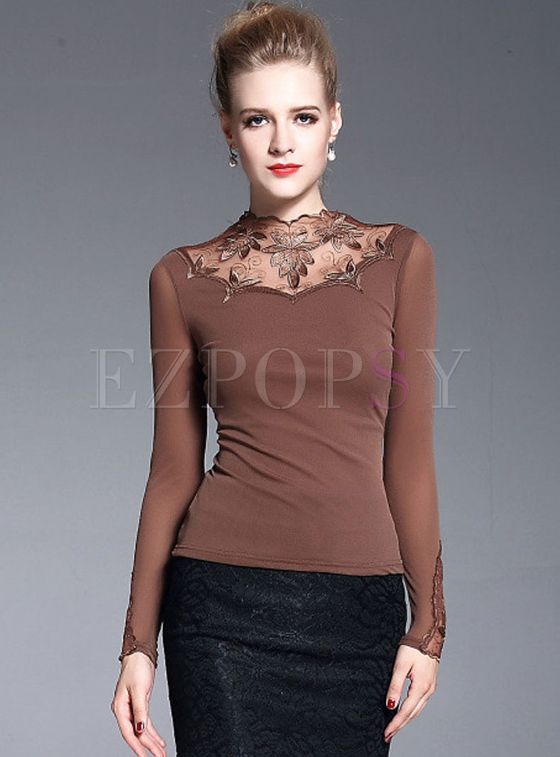 Lace See Through Splicing Slim T-shirt
