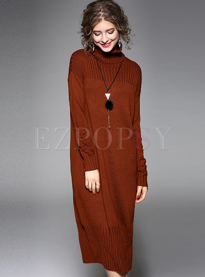 Casual Turtleneck Loose Straight Knitted Dress