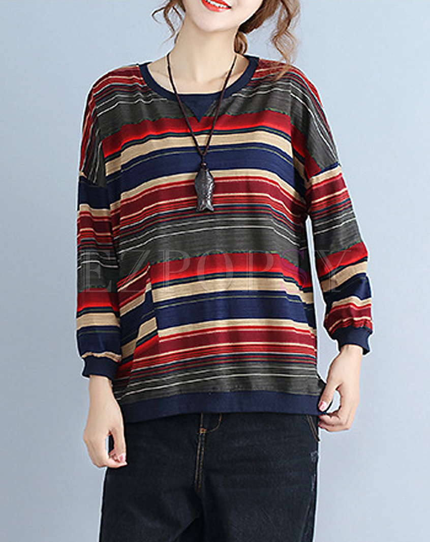 Tops | T-shirts | Loose Color-blocked Split Pullover T-shirt