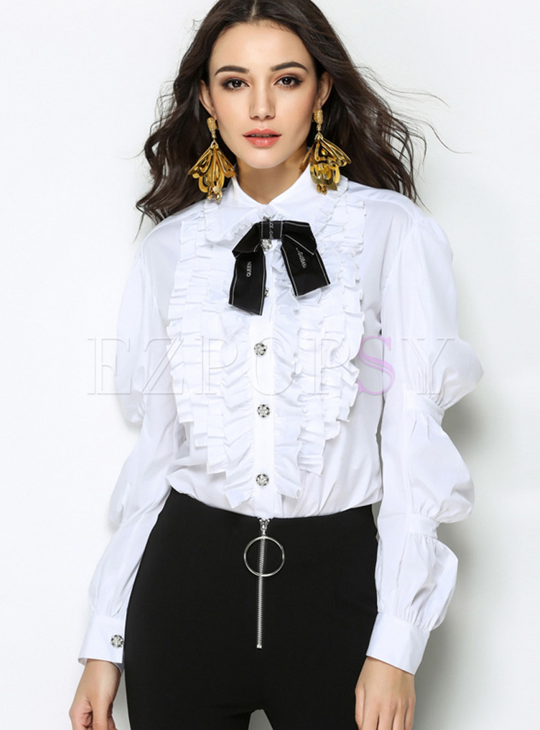 Tops | Blouses | Work White Ruffled Bow-front Blouse
