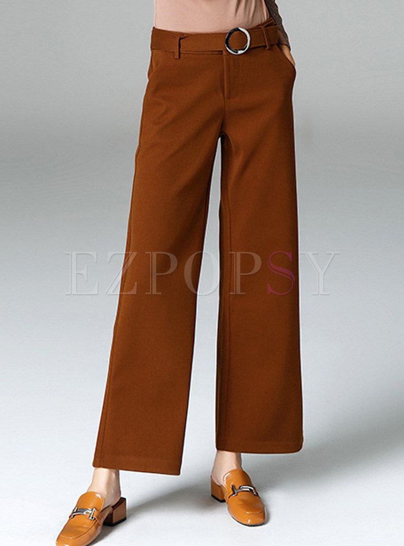 Brief Belted Loose Straight Pants