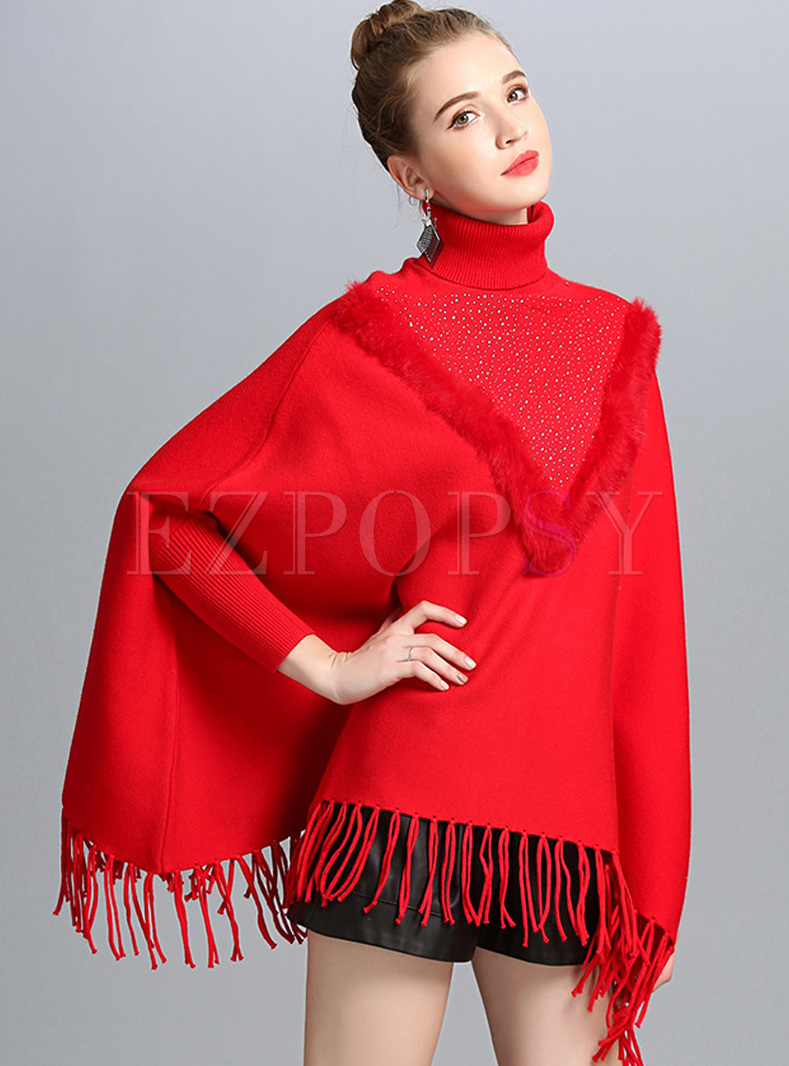Red Beaded Tassel High Neck Kimono