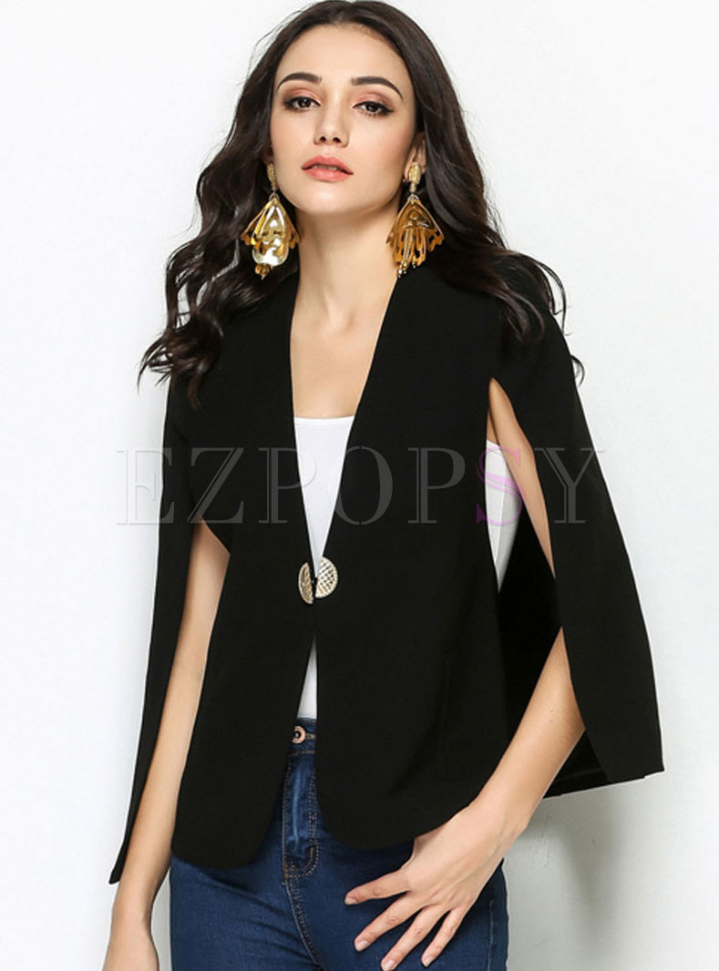 Outwear | Blazers | Black Elegant V-neck Slim Short Blazer
