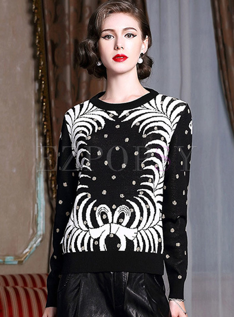 Stylish Print Long Sleeve Knitted Sweater