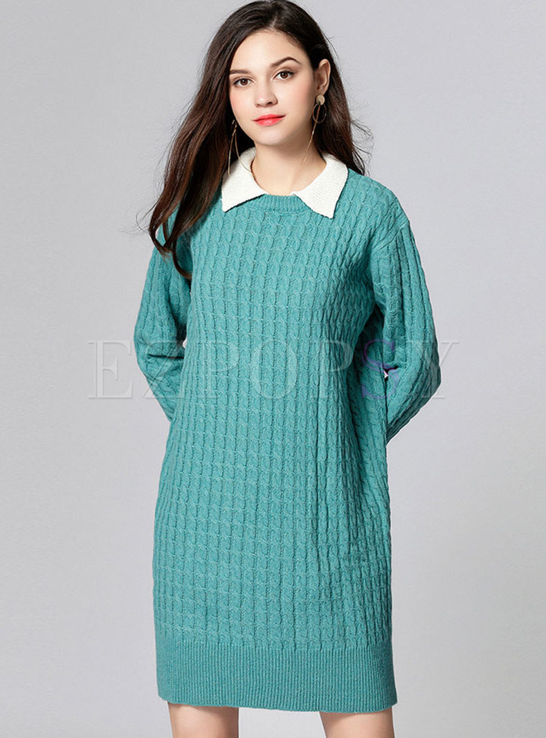 Cute Turn Down Collar Knitted Dress