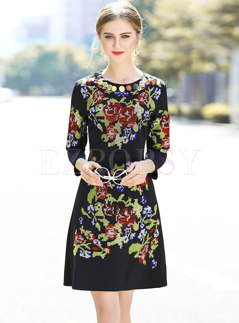 Dresses | Skater Dresses | Chic Multicolor Embroidery Skater Dress