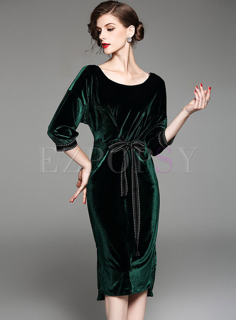 velvet green bodycon dress