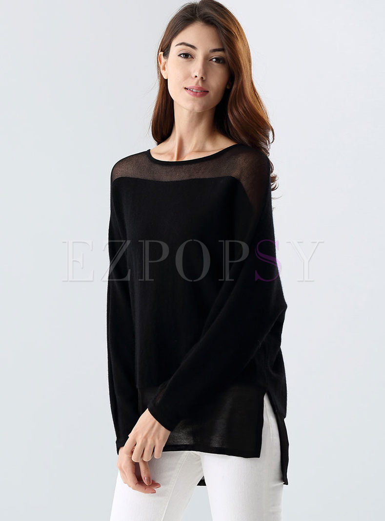 Perspective Stitching Cashmere Slit Knitted Sweater