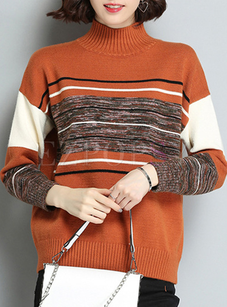Hit Color Striped Turtle Neck Sweater