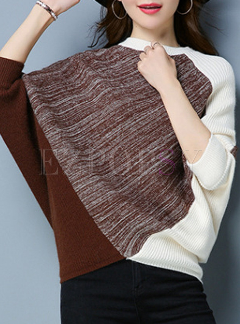 Causal Color-blocked Batwing Sleeve Sweater