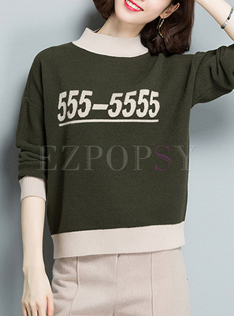 Causal Number Design Knitted Sweater