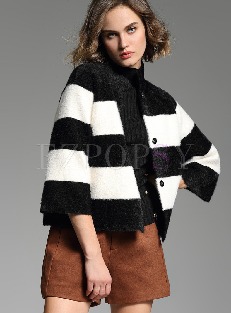 Stand Collar Color-blocked Straight Coat