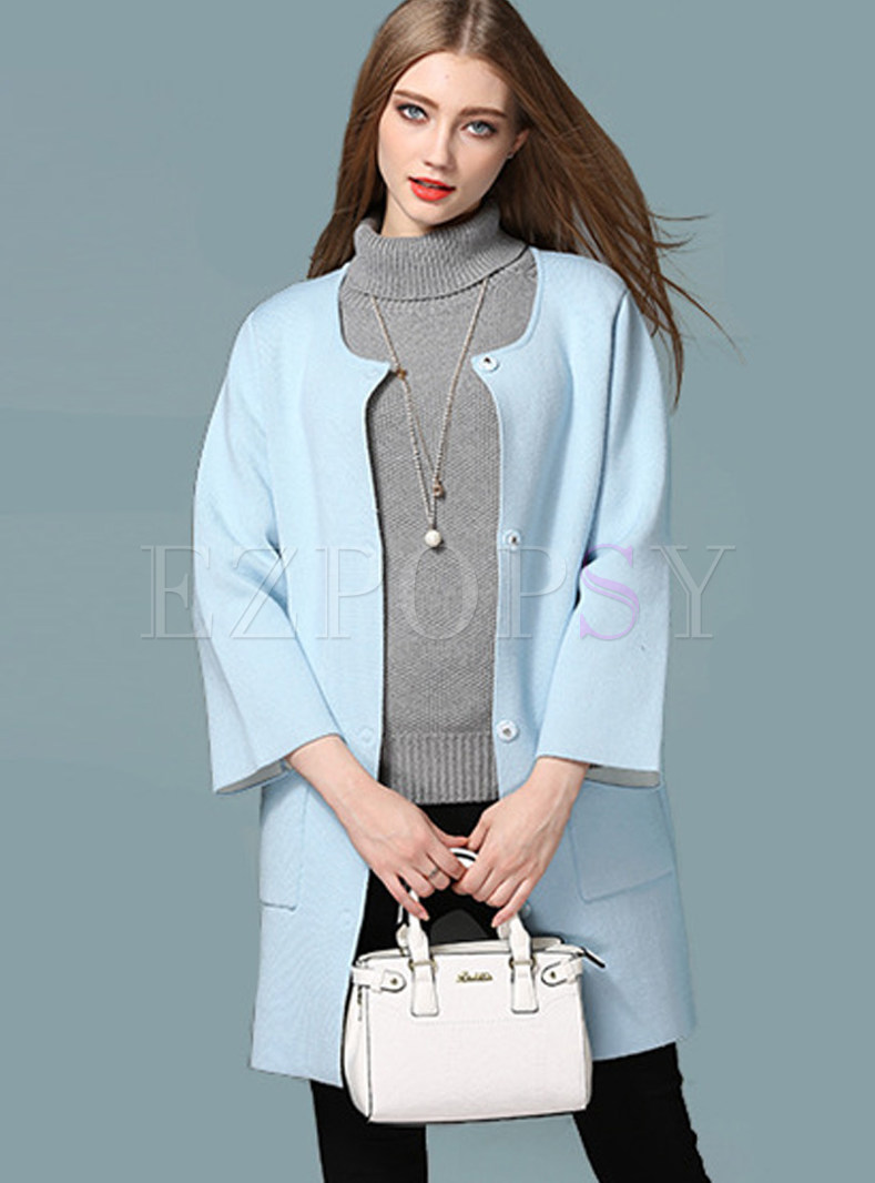 Fashion Long Sleeve Straight Knitted Coat