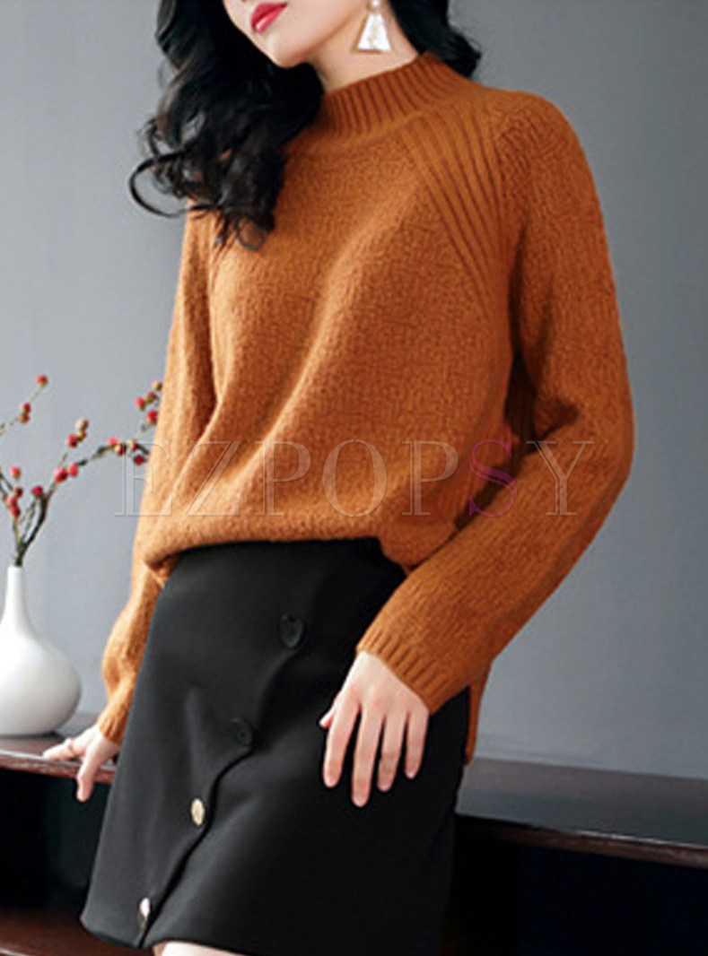 Stylish Stand Collar Knitted Sweater