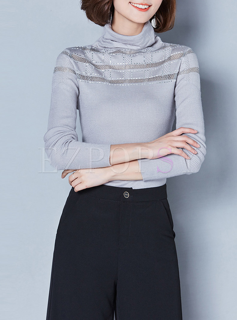 Hollow Out Turtle Neck Slim Sweater