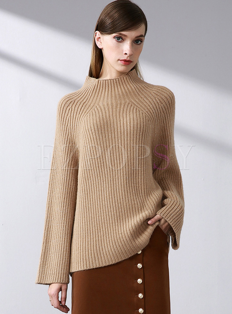 Brown Brief Flare Sleeve Loose Sweater