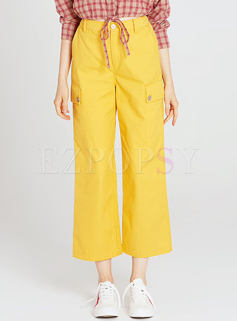 Yellow High Waist Slim Straight Pants