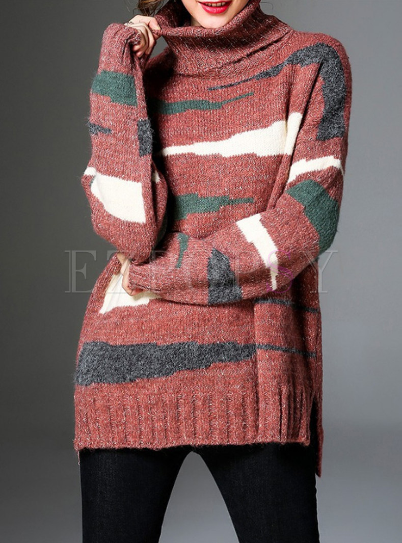 Stylish Loose Hit Color Thick Sweater