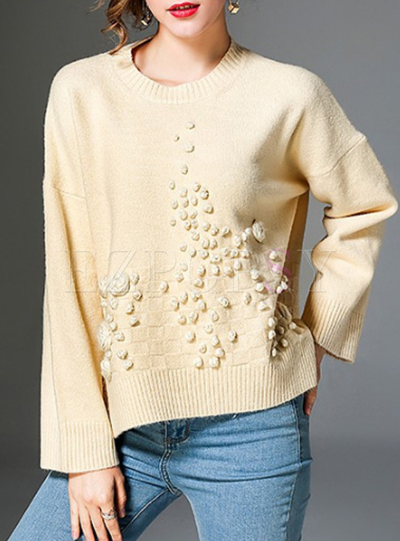 Brief Stereoscopic Flower Loose Knitted Sweater