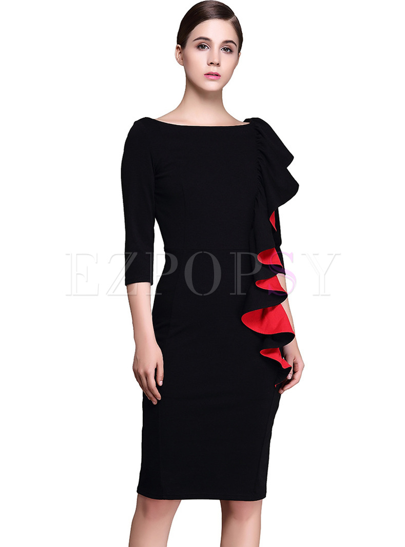 Black Layered Falbala Bodycon Dress