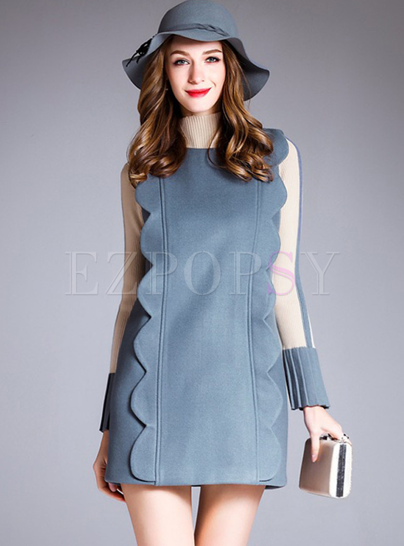 Hit Color Knitted Sweater & Belted Sleeveless Dress